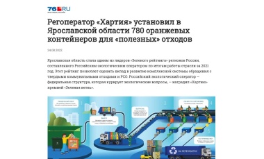 Регоператор «Хартия» установил в Ярославской области 780 оранжевых контейнеров для «полезных» отходов